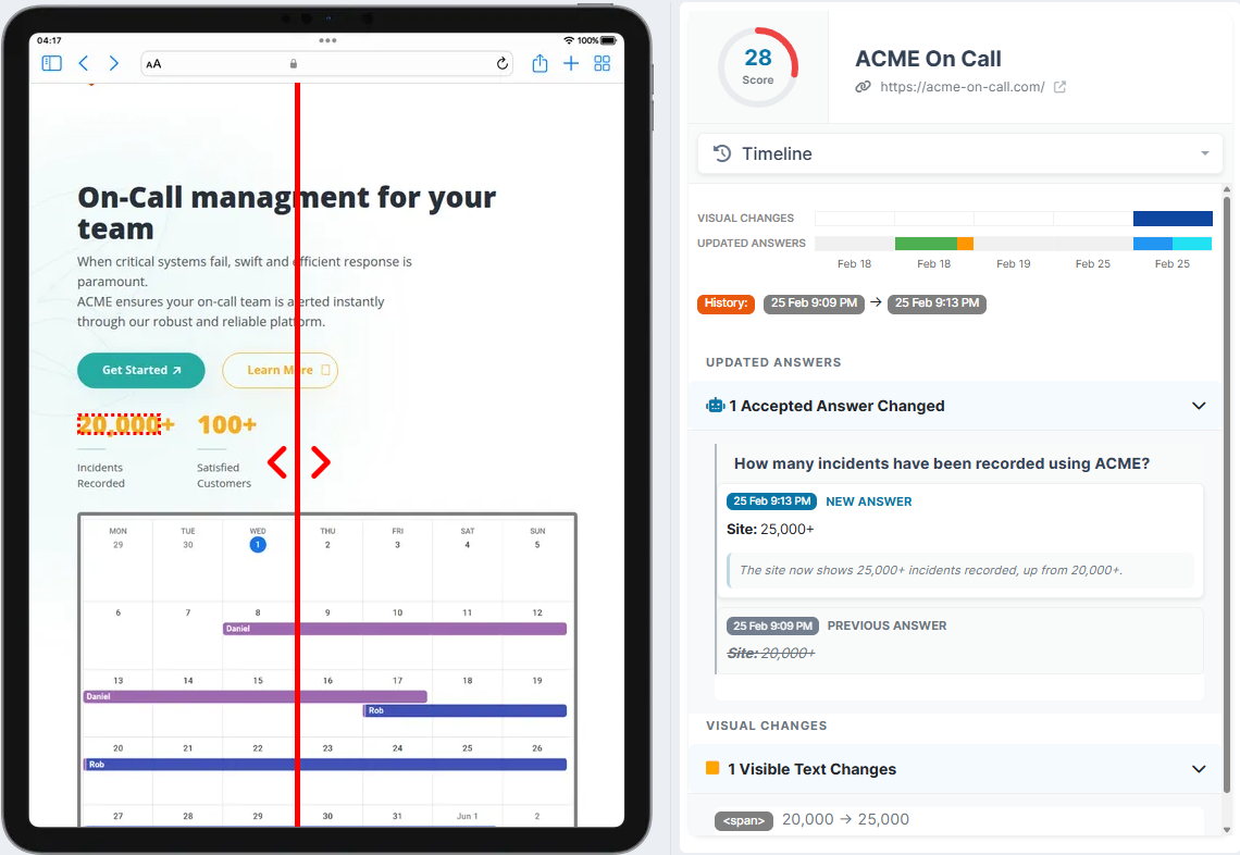 Page Timeline and Change Tracking